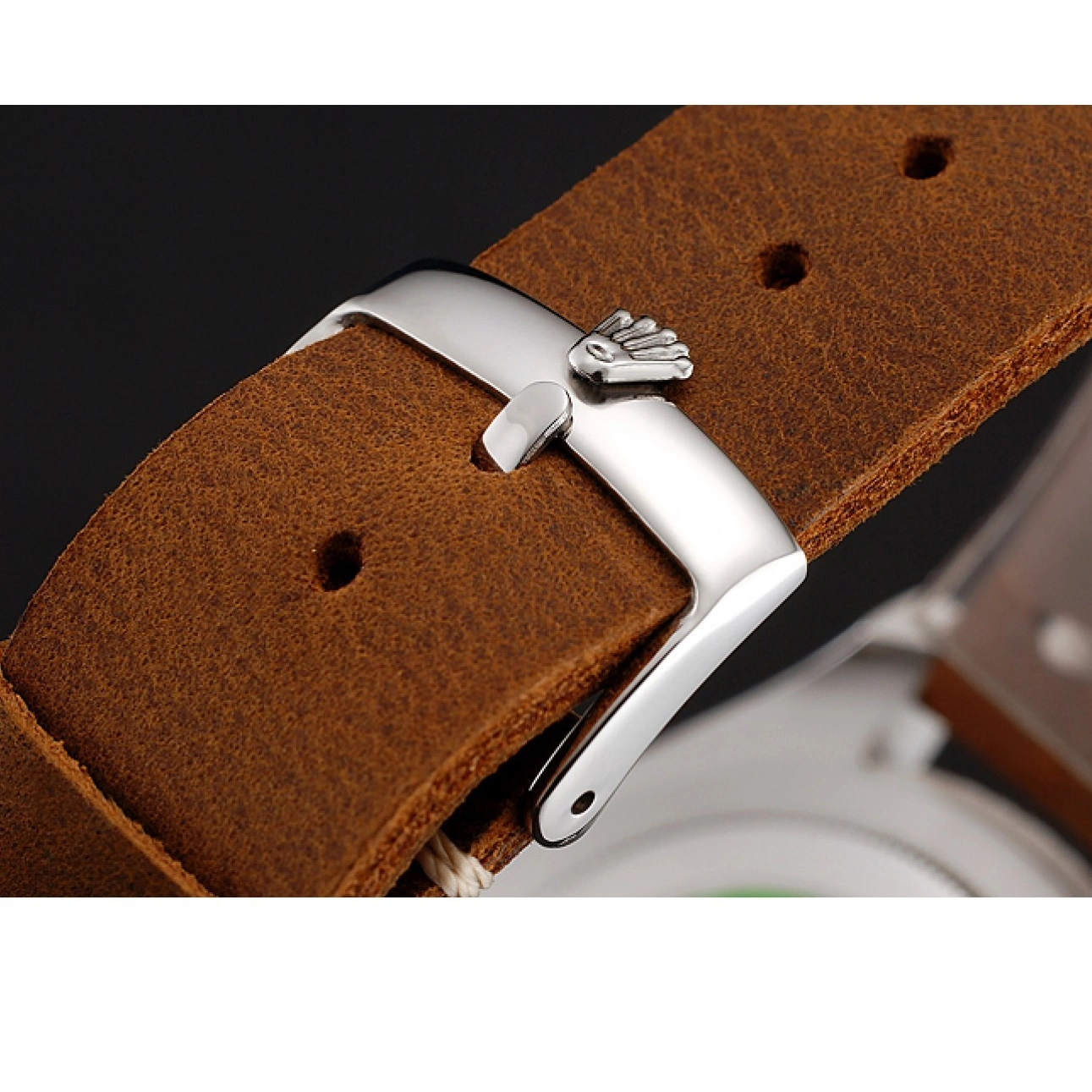 Aaa replica Black Dial Bracelet Rolex 1453859 Brown Silver Leather Yacht Master Case 0807